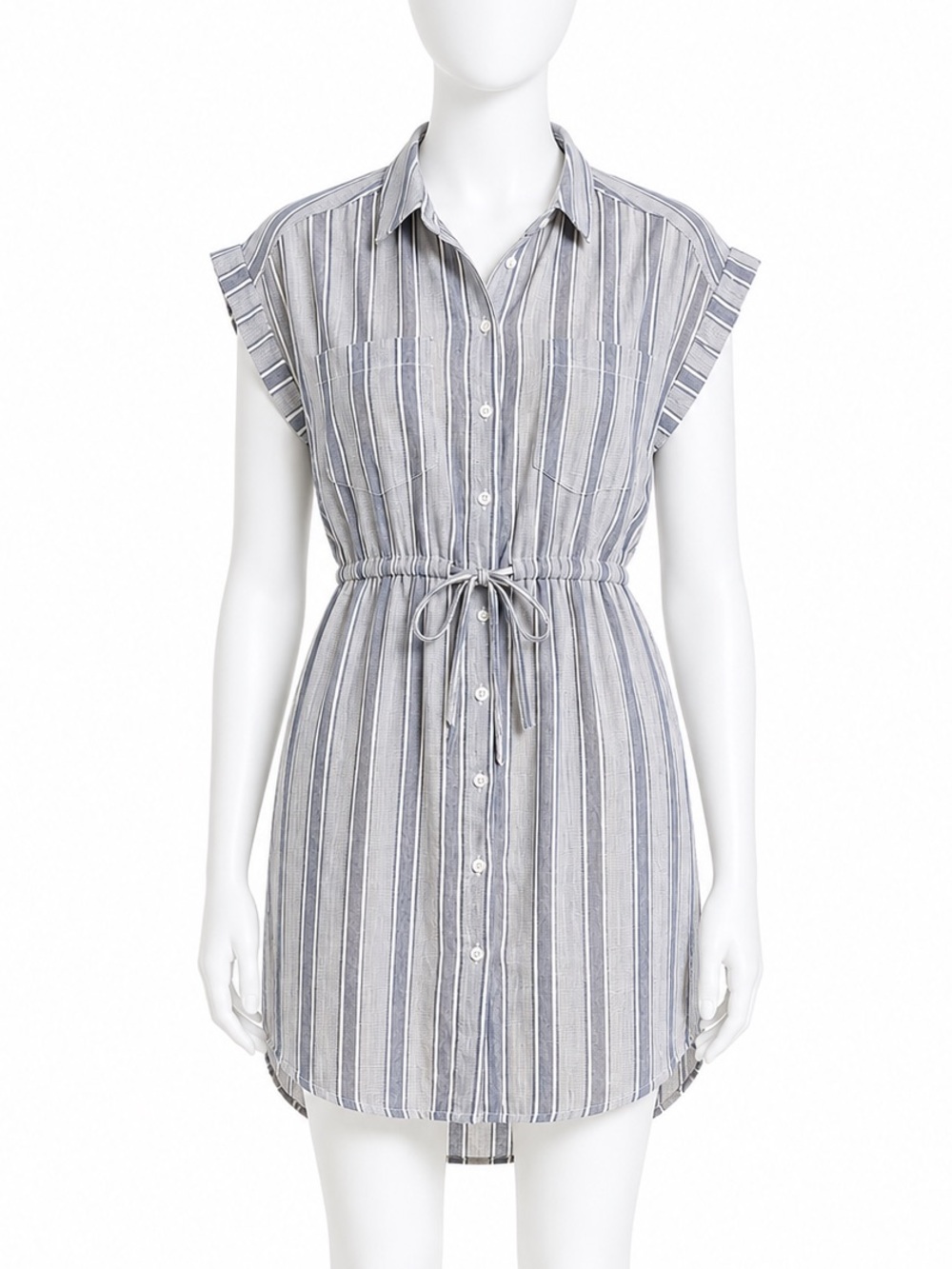 Japna Blue and White Striped Drawstring Shirt Dress